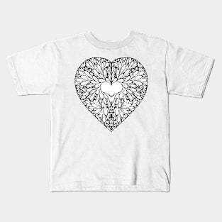 Black and White Blossoming Heart Kids T-Shirt